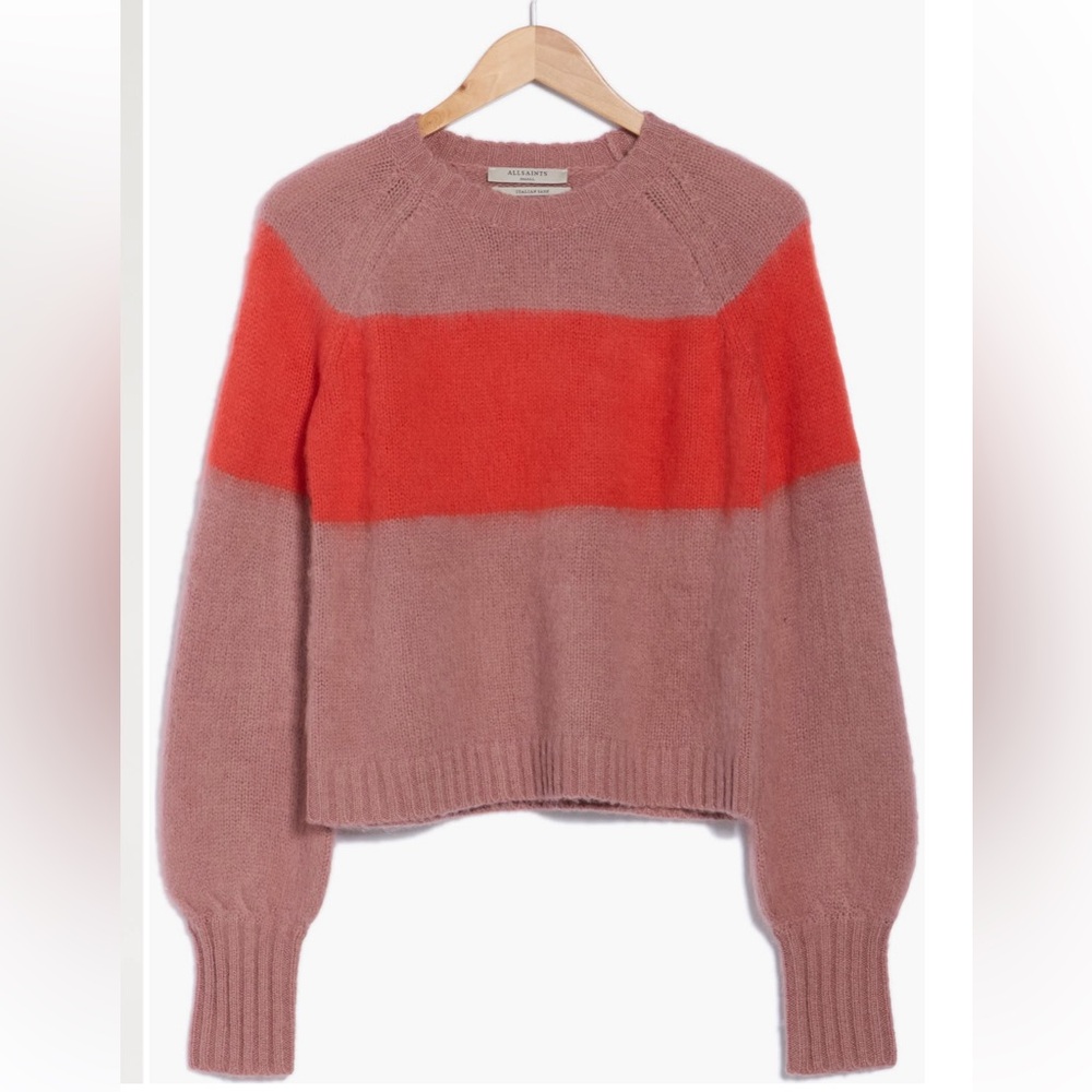 All Saints Lou Uno Colorblock Wool Blend Fuzzy Crewneck Sweater Size Large
